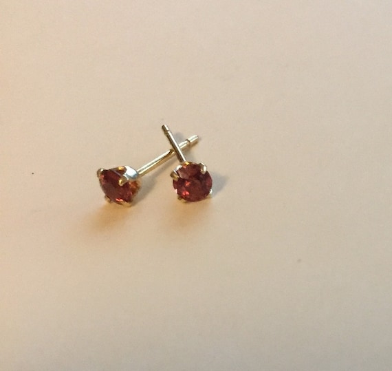 Ruby Studs: 3MM Red Ruby, 14K Gold Settings - image 1