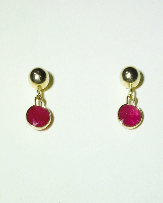 14K Gold Ruby Stud Earring: Red Bezel Drop (Singl… - image 3