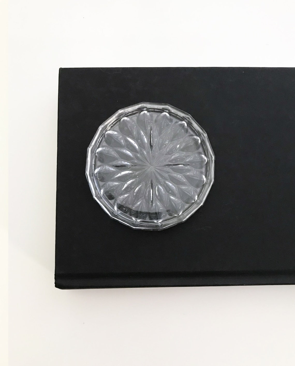 Vintage Round Clear Glass Coaster Set Etsy