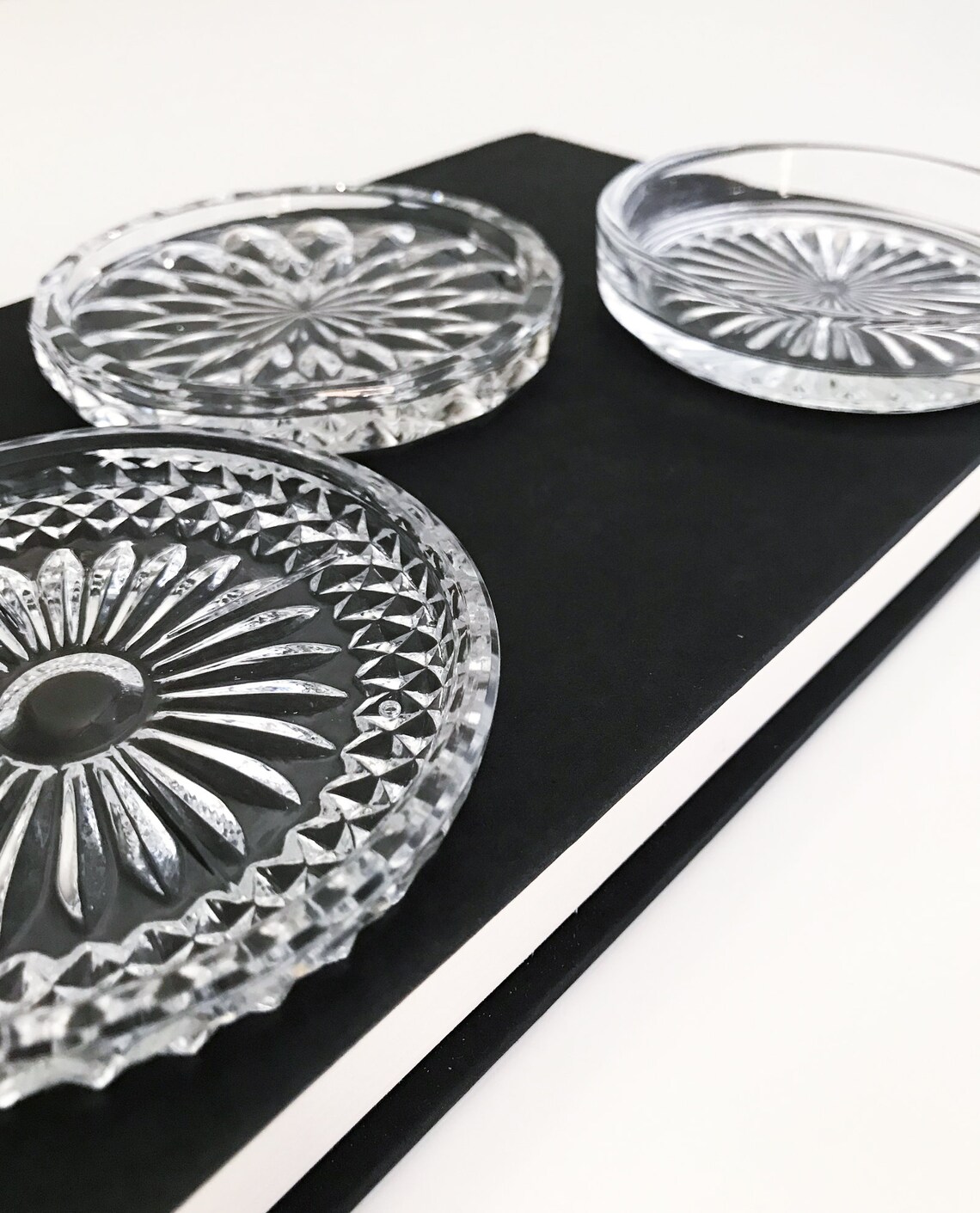 Vintage Round Clear Glass Coaster Set Etsy