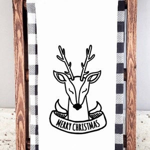 Merry Christmas Reindeer - Winter/Christmas Flour Sack Towel/Tea Towel - Christmas Gift