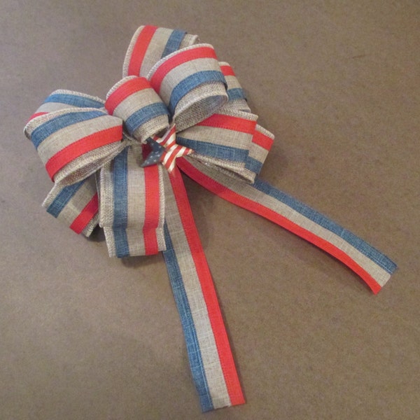 Patriotic Bow Red White and Blue Burlap Bow Fourth of July Bow July Fourth Bow Memorial Day Decoration Summer Party Decorations Wreath Bow