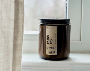 RAINY DAY Wood Wick Soy Candle | Spring Rain Candle | Amber Jar Candle | Crackling Wooden Wick