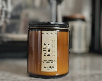 COFFEE HOUSE Wood Wick Soy Candle | Coffee Love Gift | Coffee Scented Candle |