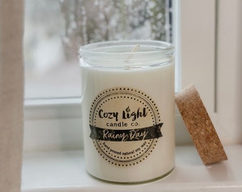 Rainy Day Soy Candle | Spring Rain Scented Soy Candle | Floral and Earthy Candle | Hand Poured | Cork Lid Jar