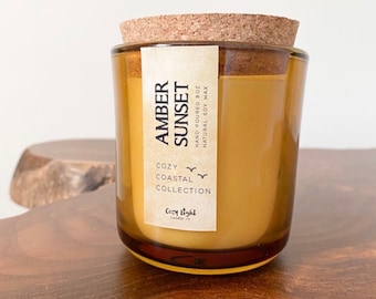 AMBER SUNSET Soy Candle 8oz | Cozy Coastal Collection