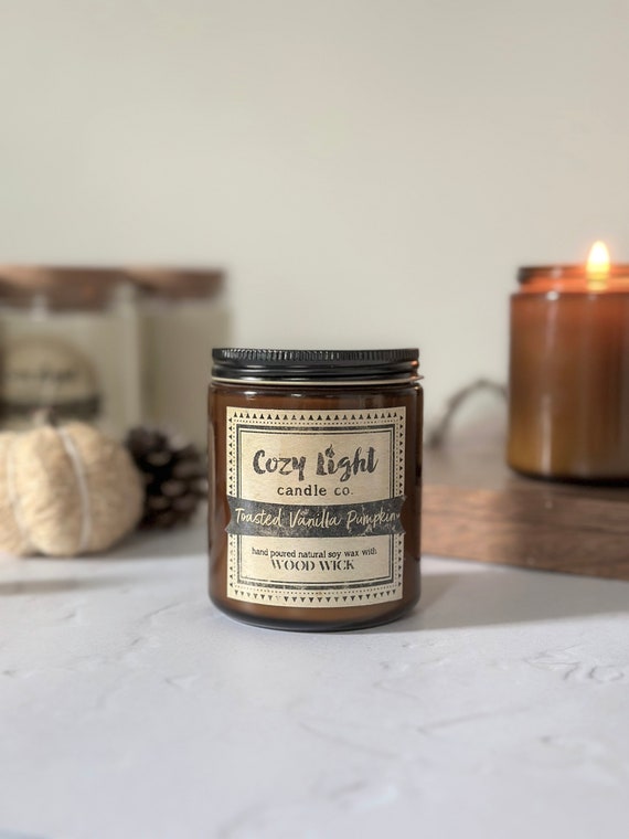 Vanilla Scented Candle, Wood Wick Candle, Hand Poured Candle