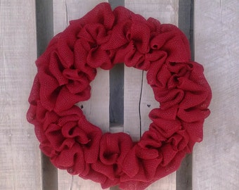 Rustic Red Burlap Wreath,  Holiday, Christmas, Winter, Valentine Front Door Wreath, Multiple sizes