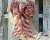 Gingham and faux burlap bow, Small Checkered Bow for Wreaths, Farmhouse Decor