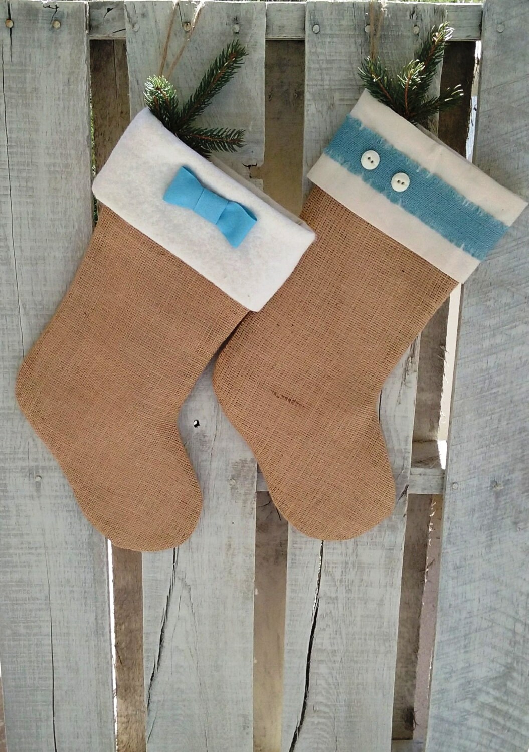 Baby Boy 1st Christmas Stocking Rustic Blue Burlap Christmas Etsy