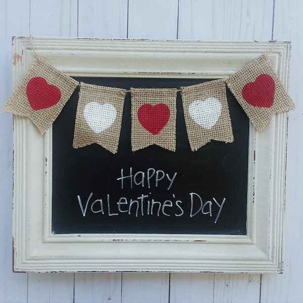 Hearts Reversible Mini Burlap Banner for Valentine's day,  Decor for Tiered trays and wreaths