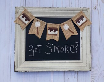 S'mores mini burlap banner, Tiered tray decor, Small space banner,
