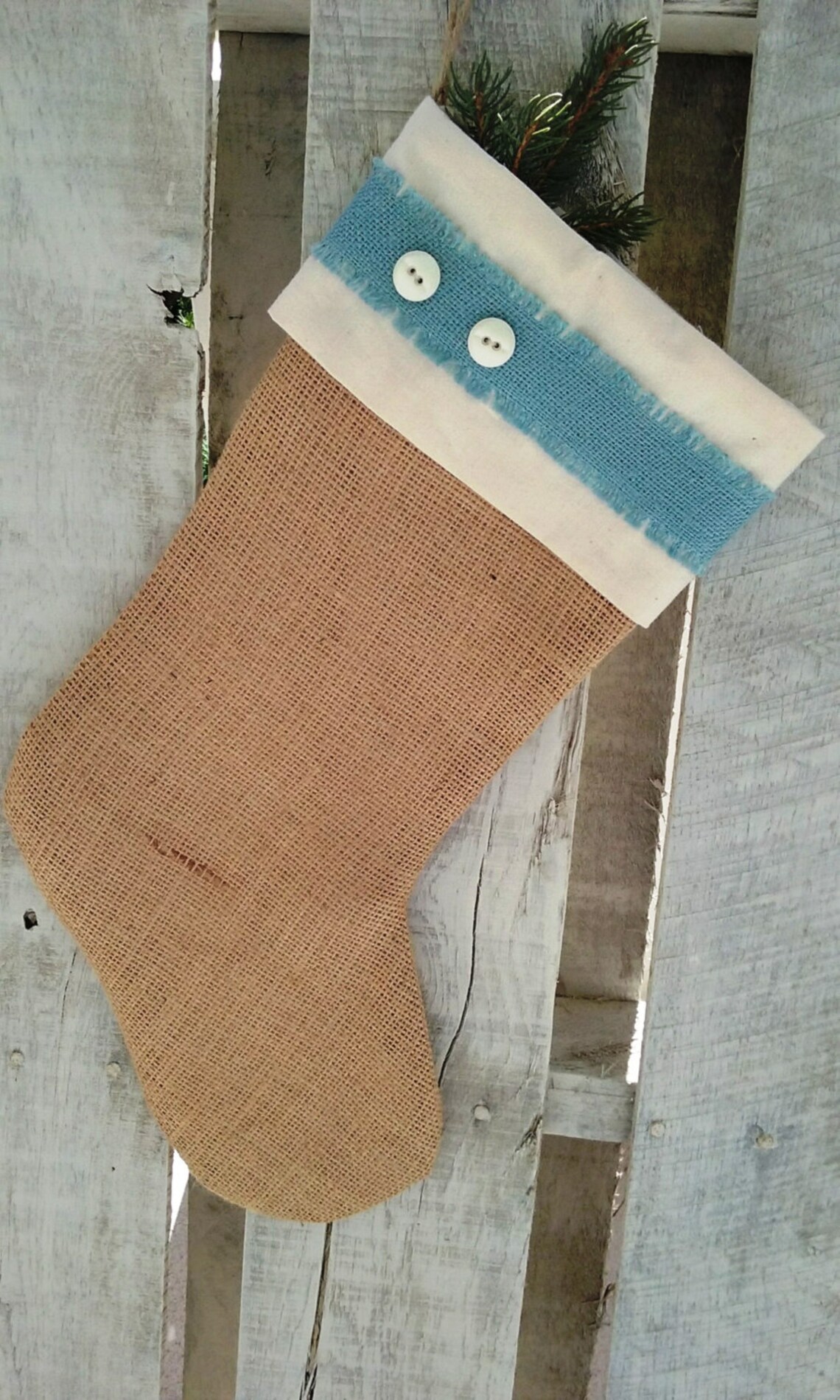 Baby Boy 1st Christmas Stocking Rustic Blue Burlap Christmas Etsy