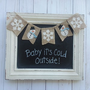 Snowman and Snowflakes Mini Burlap Banner, Winter Wreath Banner Add on