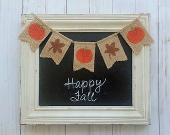 Reversible Pumpkin Leaves Burlap Banner, Rustic Fall Decor