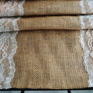 Burlap Lace Table Runners, Ivory or White Lace Sides, Rustic Wedding ...