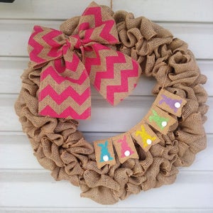 Easter Burlap Wreath with Bunny Mini Banner, Easter Bunny Wreath, Spring Wreath, Spring Mantle Wreath, Easter Door Wreath
