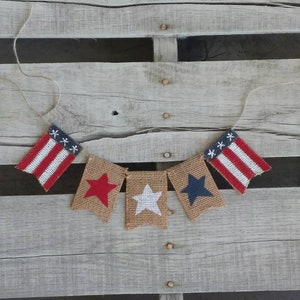 Stars and Stripes Patriotic Reversible Mini Burlap Banner, July 4th Decor for Tiered trays image 4