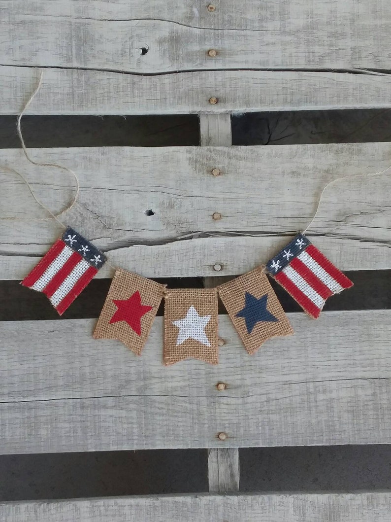 Stars and Stripes Patriotic Reversible Mini Burlap Banner, July 4th Decor for Tiered trays image 4