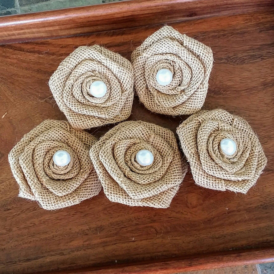 Large Burlap Roses-3 Sets of 5 or 10, Various Colors, Wedding Cake ...