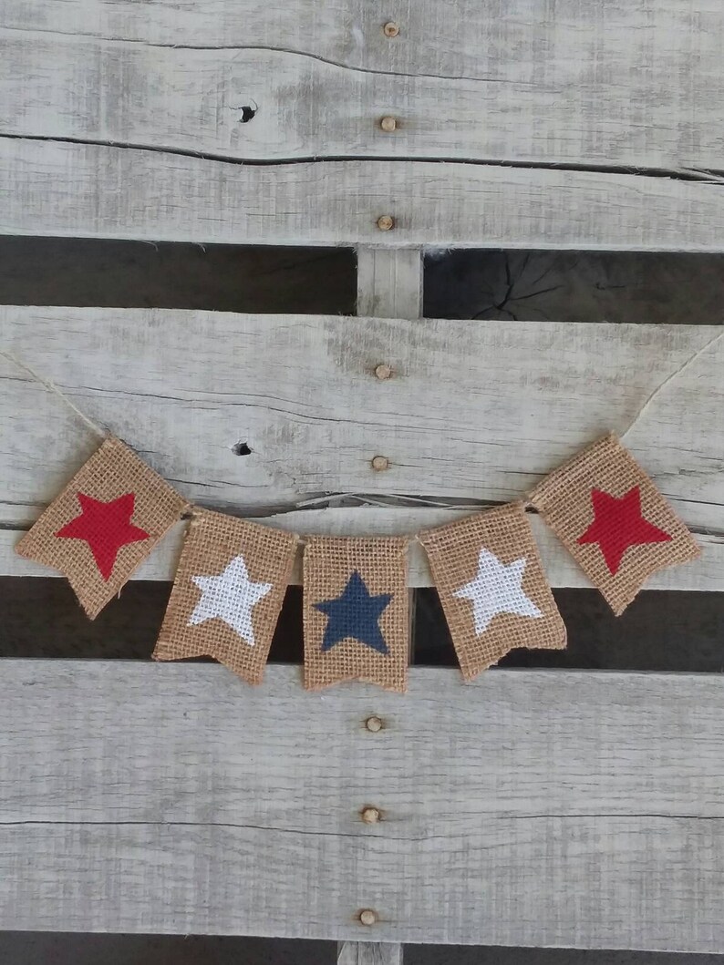 Stars and Stripes Patriotic Reversible Mini Burlap Banner, July 4th Decor for Tiered trays image 3