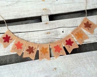 Fall Leaves Mini Burlap Banner,  Rustic Autumn Decor, Thanksgiving Decor, Fall Decor, Wreath Add on, Wreath Banner, Photo Prop