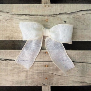 White Faux Burlap Bow for Wreath, Wedding and Home Decor