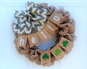 Small Interchangeable Burlap Wreath, Reversible banners, Holiday Seasonal Decor
