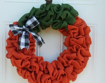 Pumpkin Burlap Wreath, Fall Decor