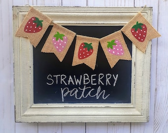 Strawberry Reversible Mini Burlap Banner for Home Decor, Birthday Party Decor, Photo Prop