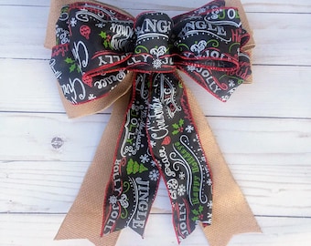 Chalkboard Christmas Bow with Faux Burlap, Christmas Wreath Bow