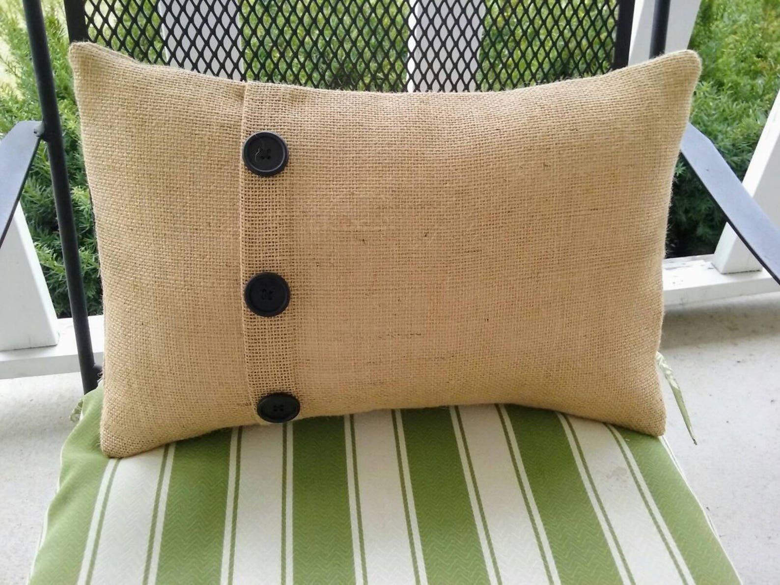 Burlap Lumbar Pillow Cover With Button Accents Rustic Etsy
