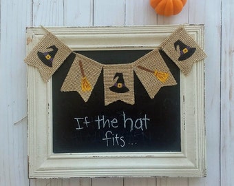 Witch Hat Burlap Halloween Banner, Rustic Fall Decor