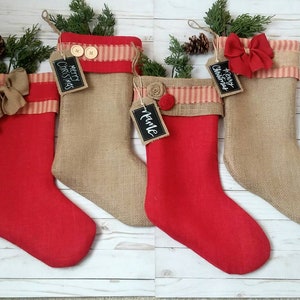 Rustic Burlap Christmas Stocking, Personalized  Stocking, Farmhouse Holiday Decor, Homespun
