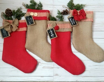 Rustic Burlap Christmas Stocking, Personalized  Stocking, Farmhouse Christmas  Decor, Homespun Christmas