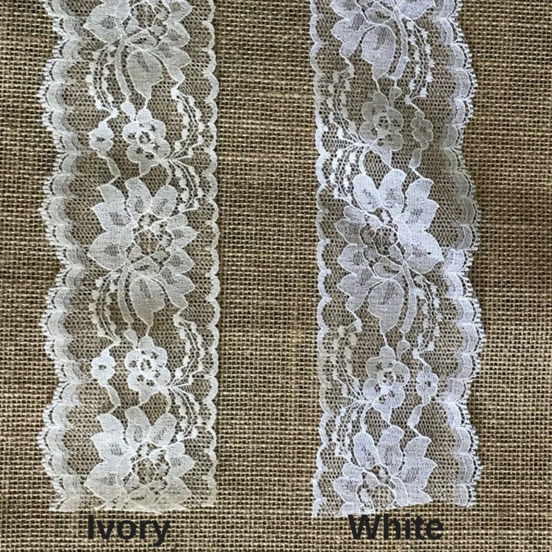 Burlap Table Runner with Ivory Lace, Rustic Wedding Decor, 12" Wide image 7