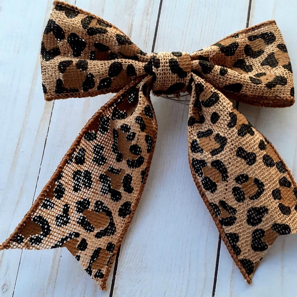 Leopard print burlap accent bow, Cheetah print, Animal Print Bow