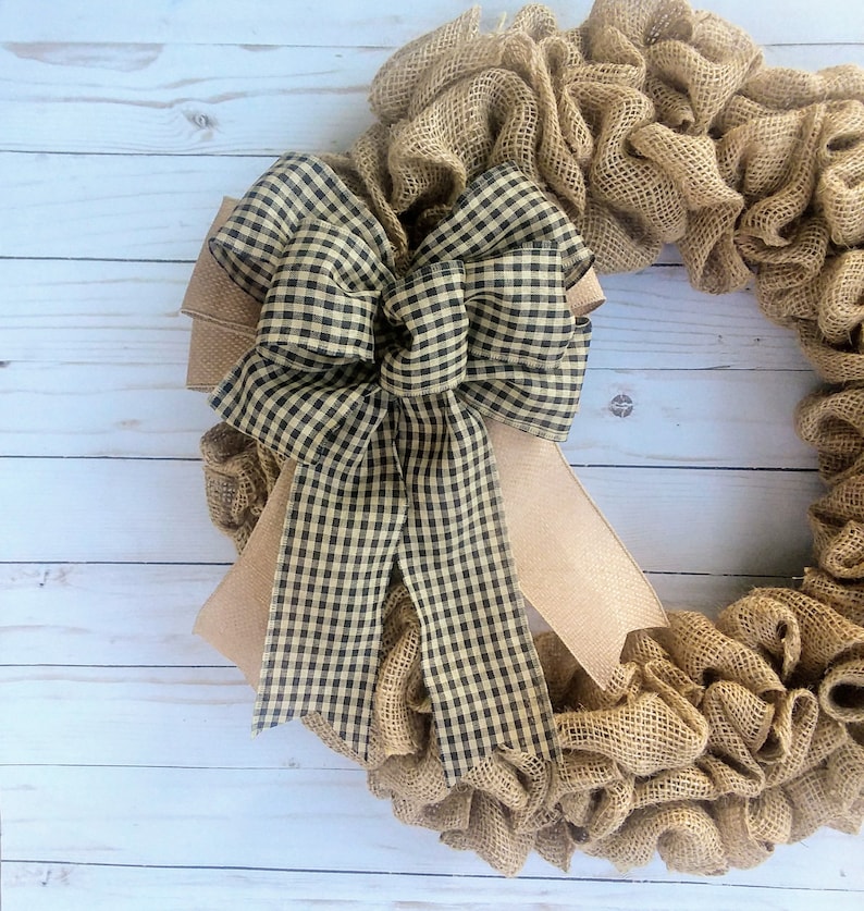 Couronne De Porte En Toile De Jute Avec Nœud - Décoration Artisanale - Neuf