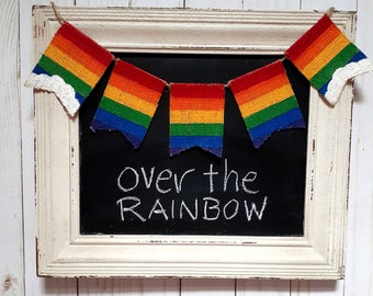 Rainbow Burlap Mini Banner, Tiered Tray Decor, Photo Prop