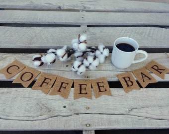 Rustic Coffee Bar Mini Burlap Banner, Wedding Reception Sign, Tiny Banner for Small Spaces