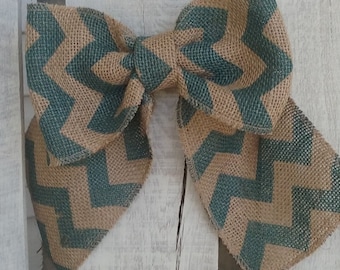 Lazo de arpillera Chevron color aguamarina, decoración rústica de corona