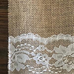 Burlap Table Runner with Ivory Lace, Rustic Wedding Decor, 12" Wide image 6