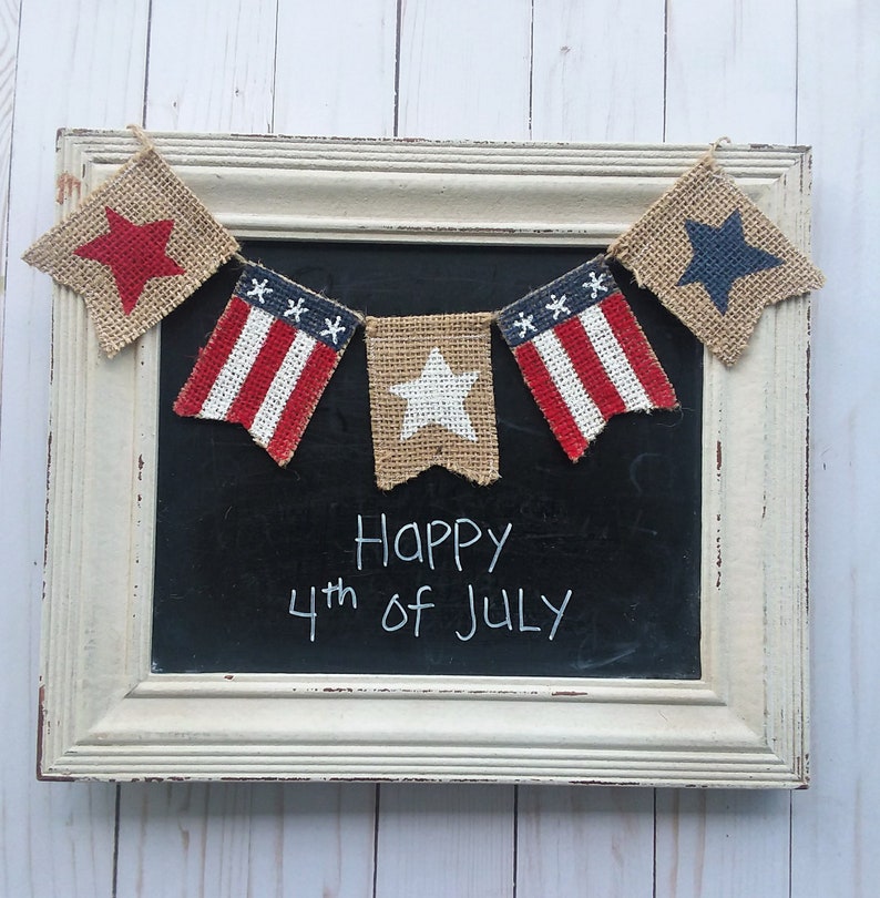 Stars and Stripes Patriotic Reversible Mini Burlap Banner, July 4th Decor for Tiered trays image 1