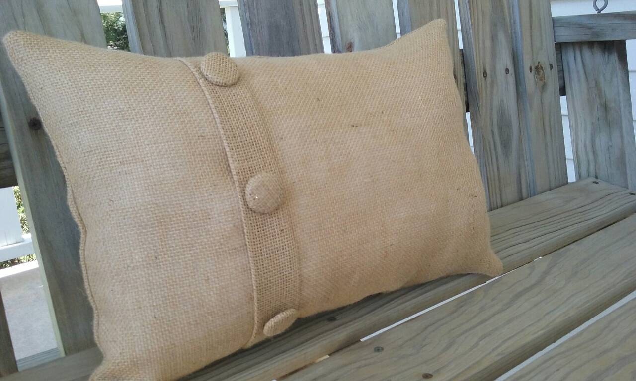 Burlap Lumbar Pillow Cover With Button Accents Rustic Etsy