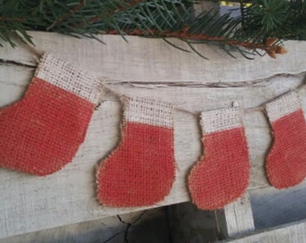 Christmas Stocking Burlap Banner, Reversible Banner, Mini Burlap Banner, Wreath Add on, Miniature Stocking, Holiday Banner, Photo Prop