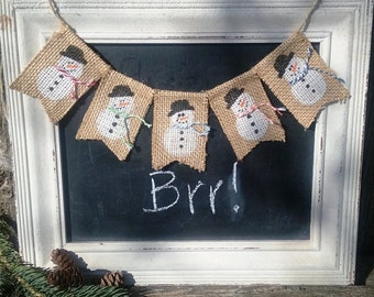 Snowman Mini Burlap Banner, Christmas Winter Wreath Banner, Small Space Decor