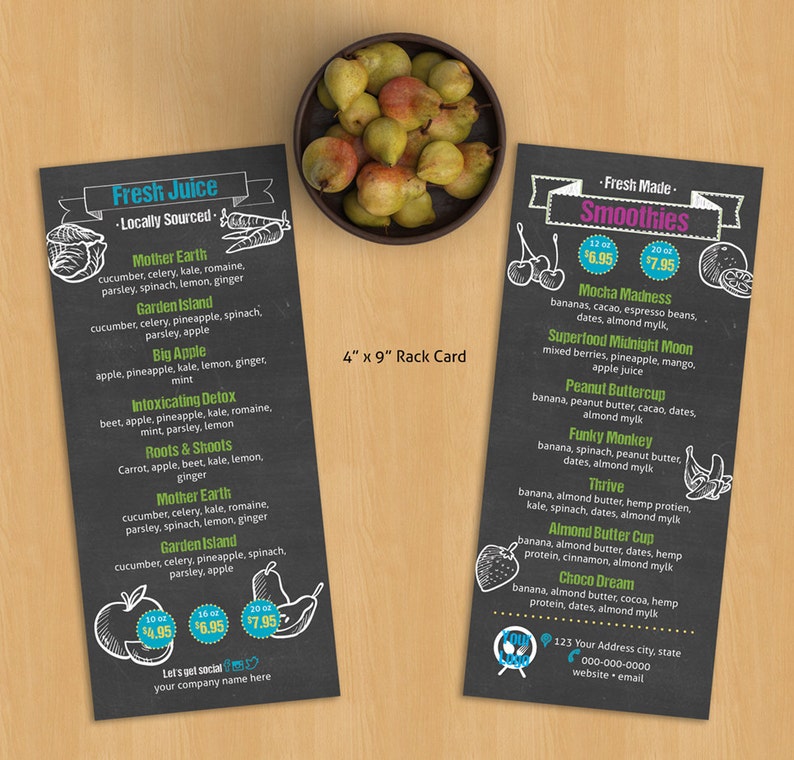 Juice Bar Rack Card Menu Template Perfect for Your Juice Etsy
