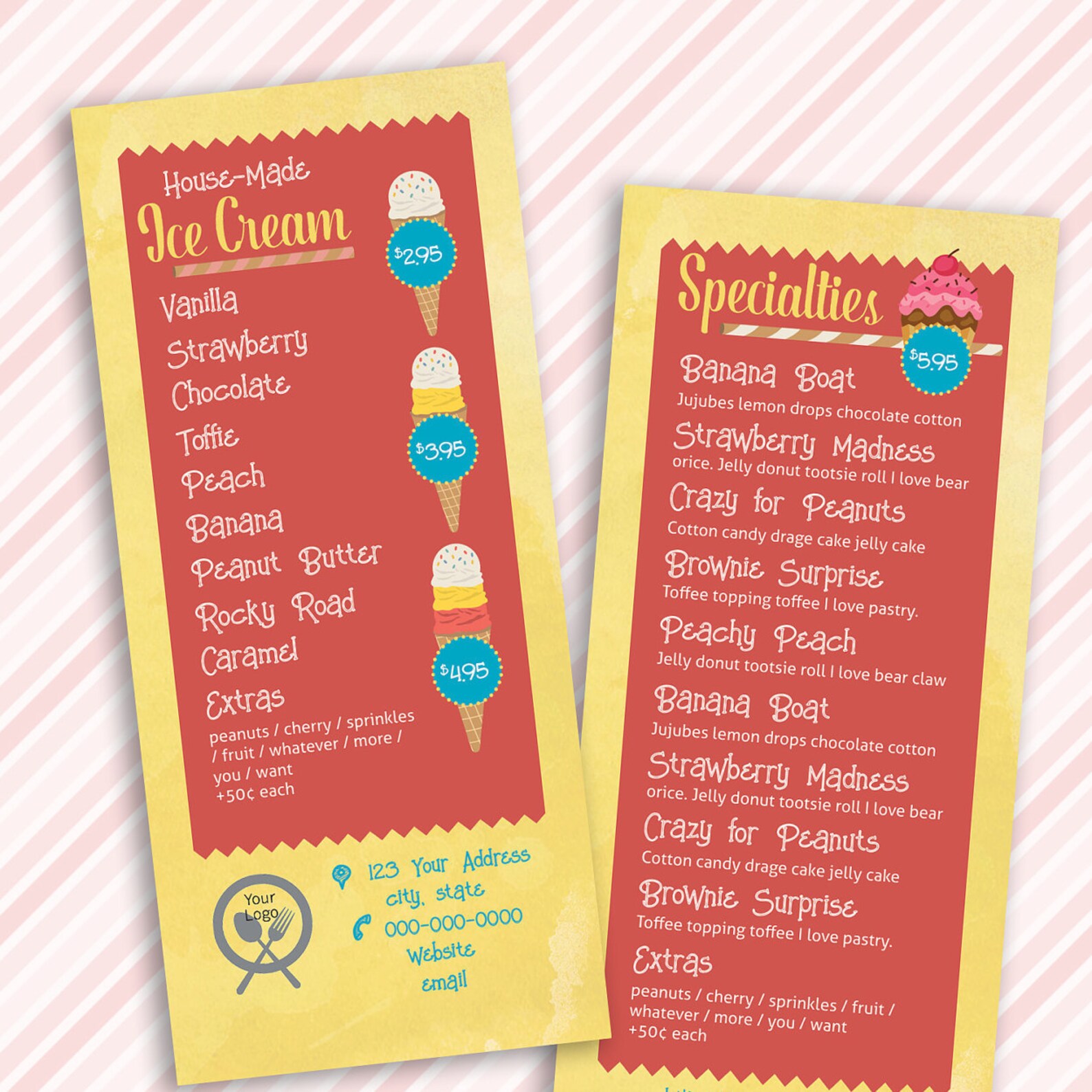 Colorful Ice Cream Shop Rack Card Menu Template Perfect for Etsy