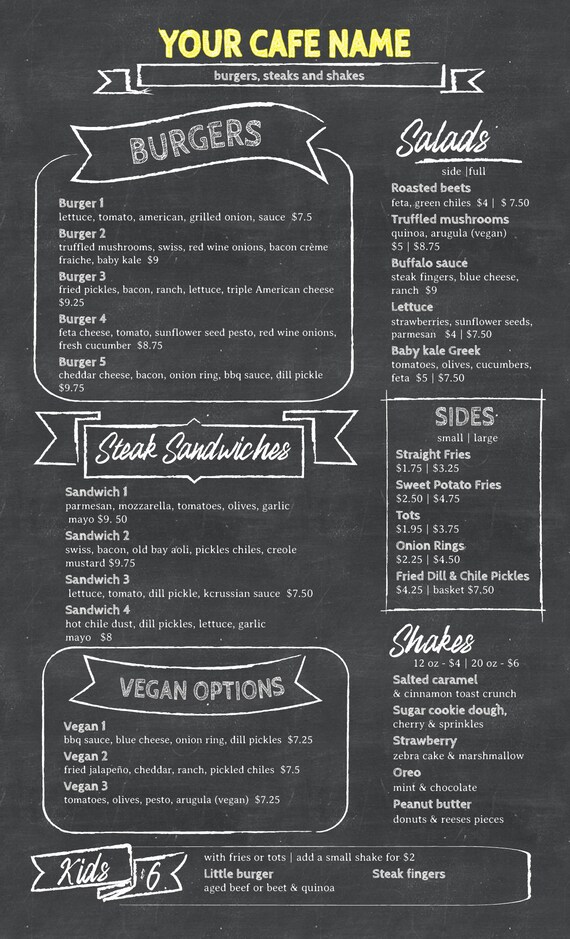 Chalkboard Doodle Style Cafe Or Restaurant Menu Template Flat Etsy Chalkboard Doodle Style Cafe Or Restaurant Menu Template Flat Etsy