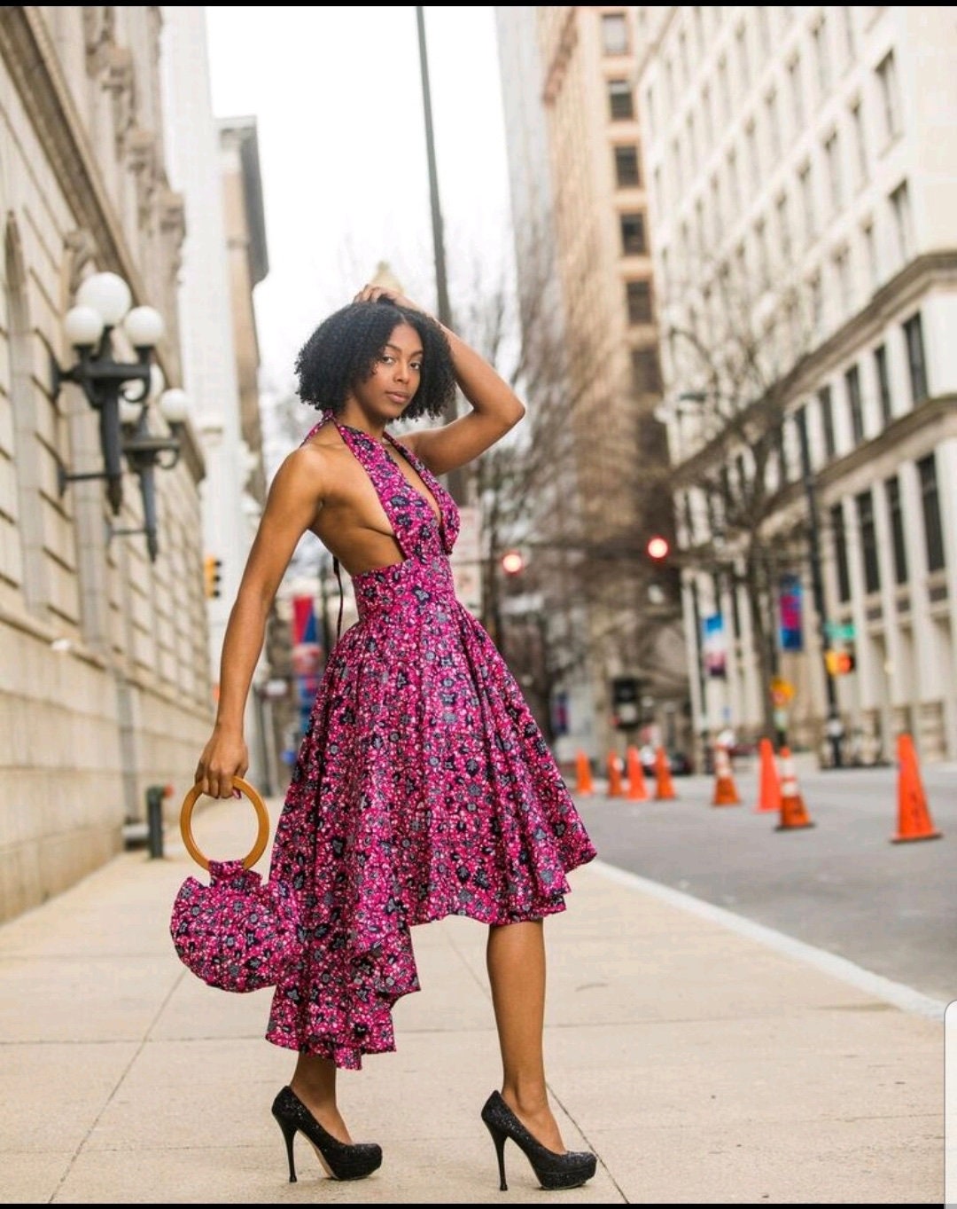 Cotton p print dress with a matching purse Cotton p print dress with a matching purse